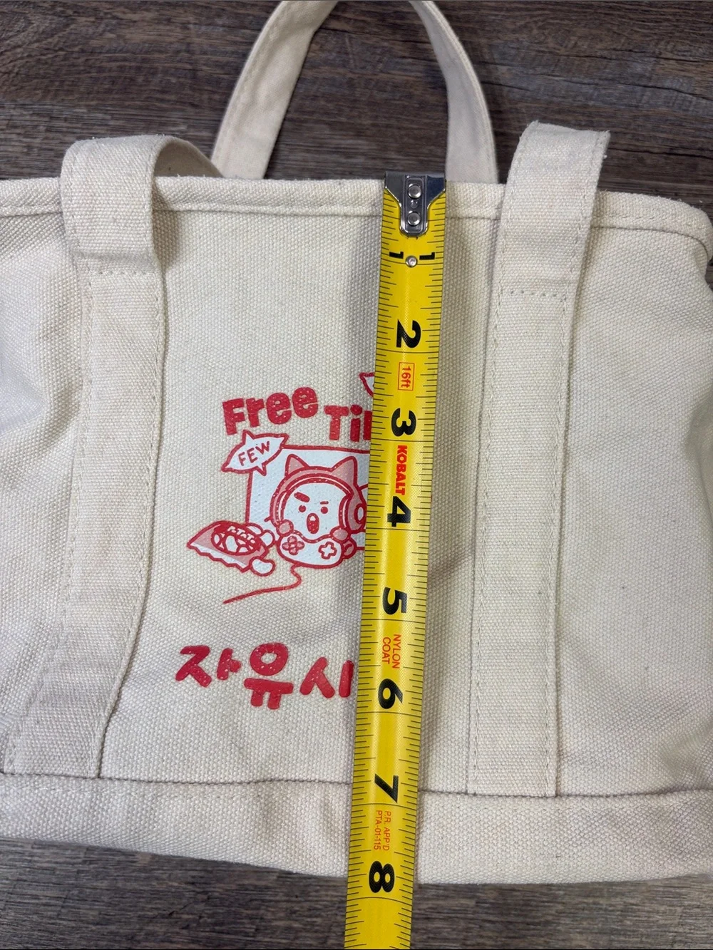 BT21 Free Time Korean Graphic Canvas Zip Tote Bag Cream Red Kawaii